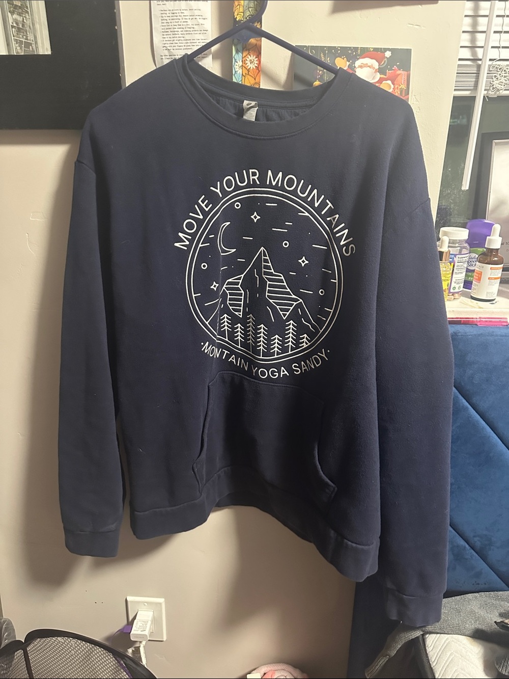 Next Level Apparel Men's Navy Crewneck Sweatshirt with White Mountain Graphic